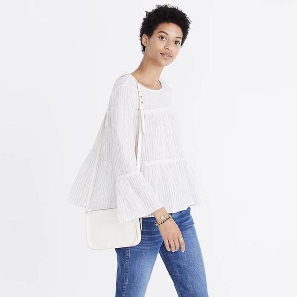 Madewell Tiered Top in Haysboro Stripe White Blue Cotton Size Small - Picture 3 of 8